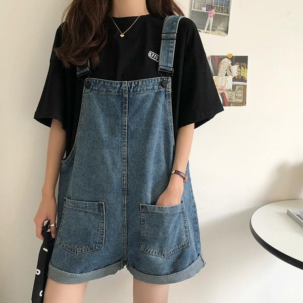 

jeans rompers short playsuits for women denim jumpsuit korean style baggy vintage jeans blue overalls short pants y2k female clothes