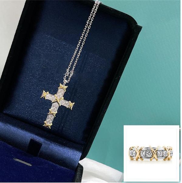 

fine chain gold cross initial necklaces for women men teen girls trendy diamond set designer jewerly necklace fashion wedding party jewelry, Silver