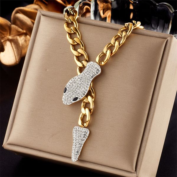 

snake head necklace luxury bracelets, 18k gold plated titanium steel cuban link chain, fashion design iced out bling animal pendant hip hop, Silver
