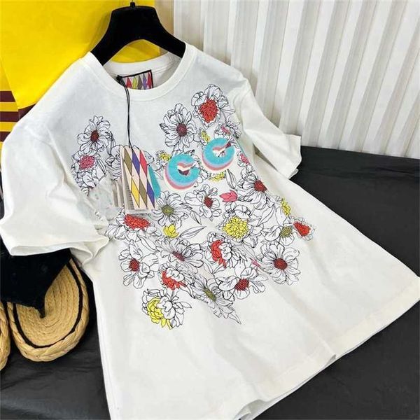 

22% off the correct version gujia floral printing short half sleeved t-shirt is high-end women's dress in shenzhen, White