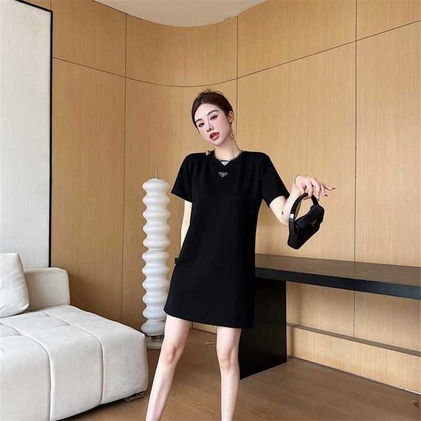 

20% off family spring/summer new fashion classic triangle round neck short sleeve casual relaxed slim versatile dress, Black;gray