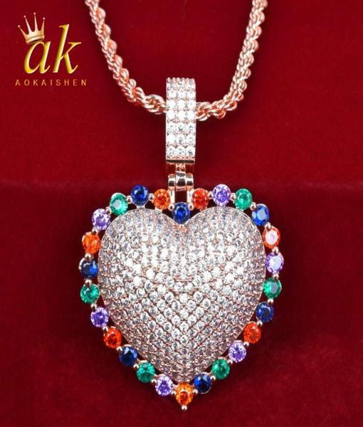 

colorful heart pendant women039s rock necklace gold color material copper cubic zircons bling charms hip hop rock street jewelr9611927, Silver