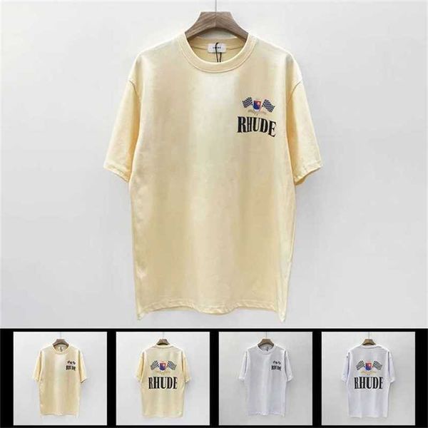 

20% off fashion limited rhude casual street hip-hop summer new loose round neck short sleeve t-shirt, White;black
