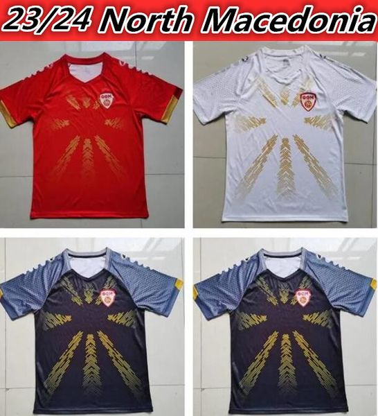 

north macedonia soccer jerseys 2023 2024 alioski pandev jahovic 22 23 national team red home and away white third football shirts, Black