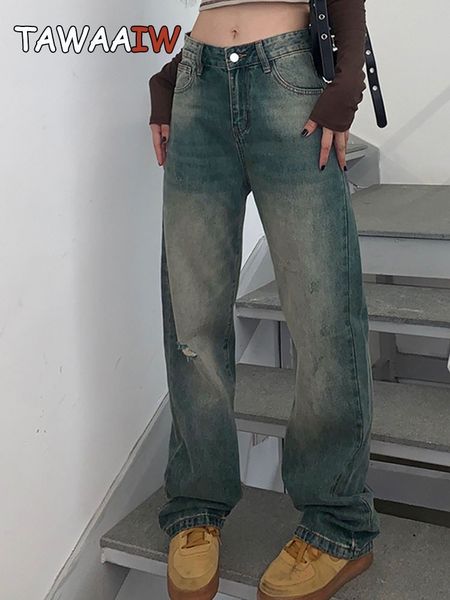 

women's jeans tawaaiw streetwear loose mom korean style baggy boyfriend for women high waist denim trousers wide leg pants 230422, Blue