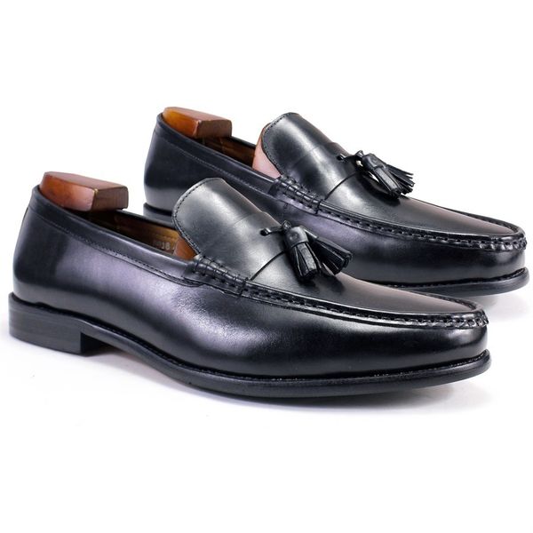 

dress shoes men's formal leather round headed tassel genuine comfortable handmade loafer men wedding 230422, Black