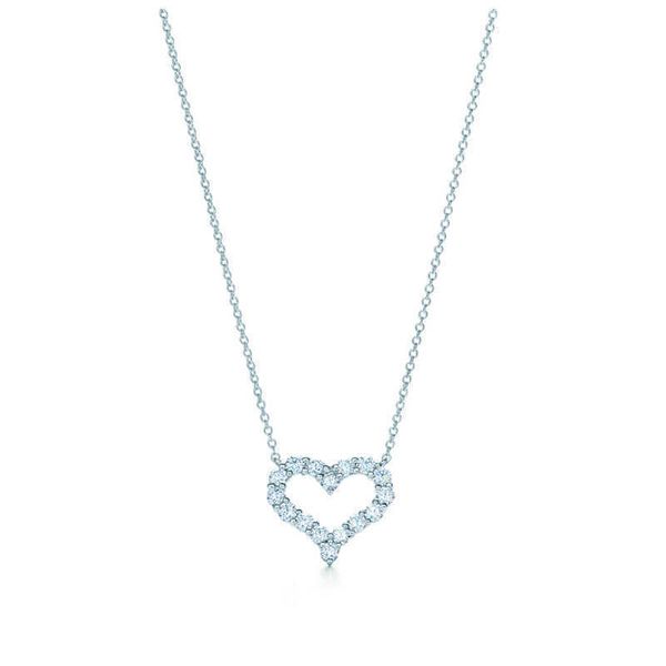 

designerthe same tiffy 925 sterling silver full diamond love necklace with peach heart shaped collarbone chain in large medium and small siz, Black