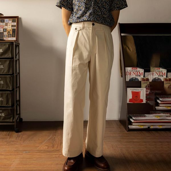 

pants red tornado white men's casual pants herringbone wide leg pleated trousers, Black