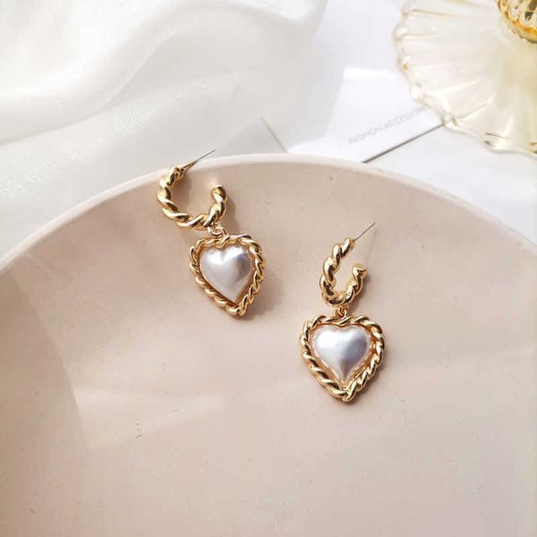 

charm mihan 925 silver needle women jewelry sweet heart earrings popular gold color simulated pearl drop earring for girl lady gifts w0422, Golden