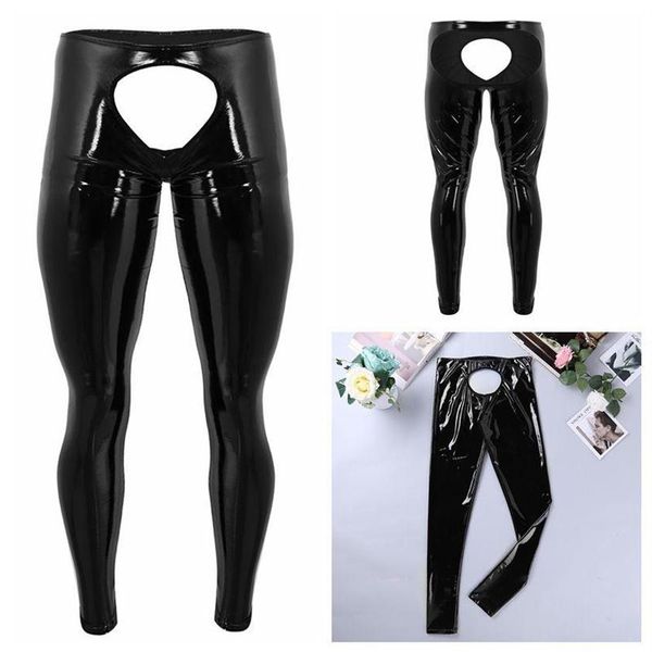 

women's panties mens lingerie shiny patent leather open back and pouch tight pants crotchless leggings trousers male238m, Black;pink