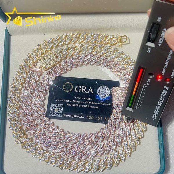 

925 silver gold plated iced out cuban chain necklace 15mm pass diamond tester moissanite cuban chain