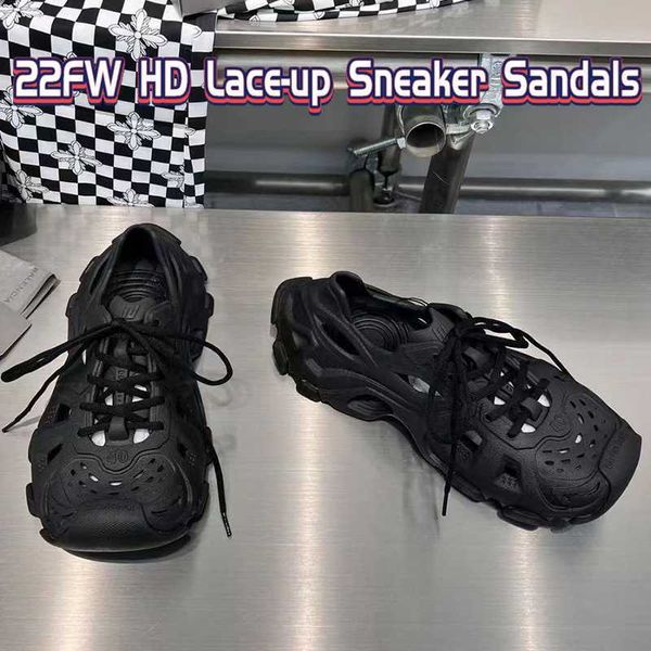 

og 2023 new paris mens sandals shoes 22fw hd lace-up sneakers sandals mold slide black beige men integrated molding beach summer hole shoe e