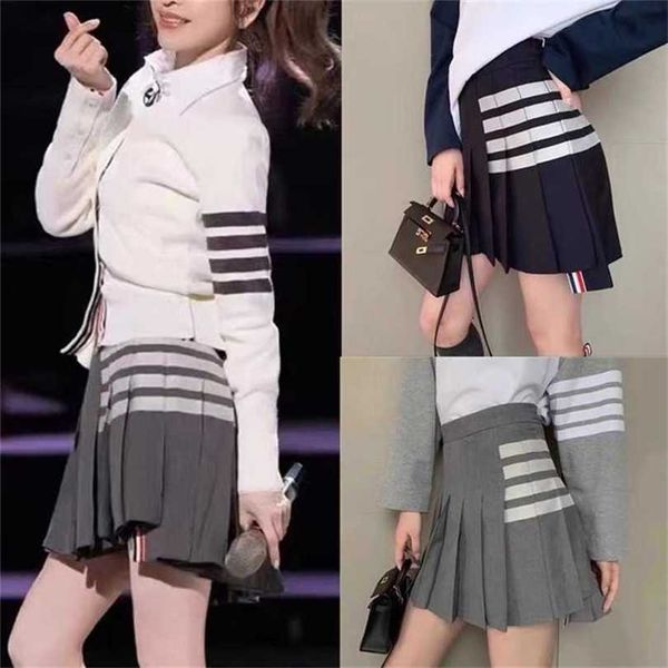 

22% off summer wang's same tb pleated women's large fat mm college style elastic waist line skirt, Black