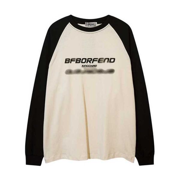 

24% off small group letter printed loose round neck long sleeved t-shirt for men's ins trendy hip-hop versatile casual bottom top, White;black