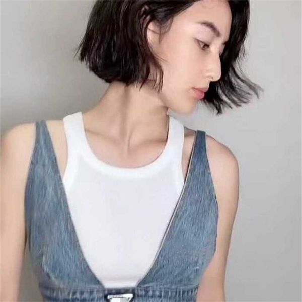 

22% off spring/summer new family inverted triangle denim tank ins super many internet celebrities up, White