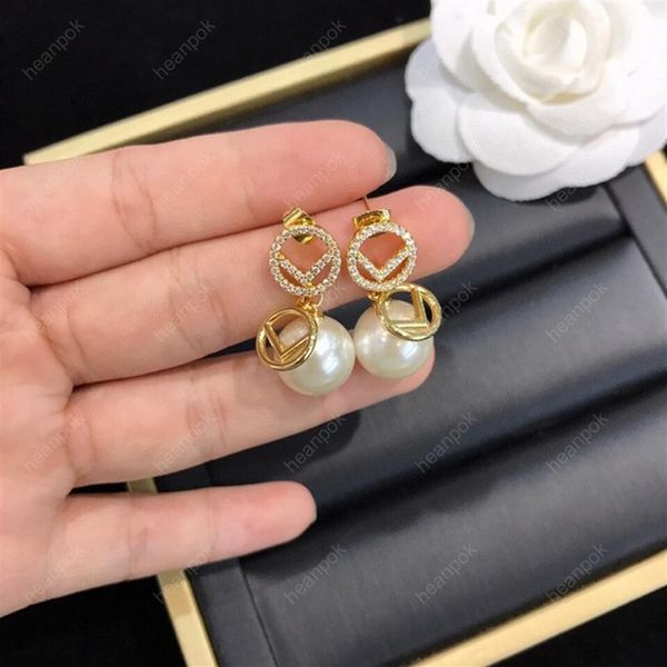 

women pearl stud earrings designer 925 silver diamond earring fashion letter ear studs lady luxury hoops f designers jewelry with 313m, Golden;silver