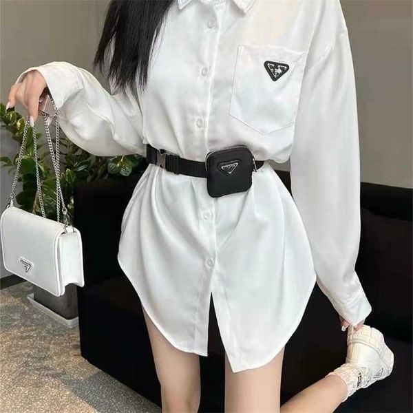 

22% off family spring/summer detachable bag belt jacket slim fit loose versatile acetic acid shirt, White