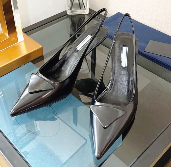 

designer sandals pointed high heels women pump brand luxury patent leather flat shoes inverted triangle sandal fashion dress shoe szie 35-40, Black
