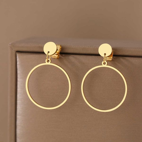 

charm stainless steel earrings new classic simple geometric circle pendant fashion earrings for women jewelry goth trend fine gifts w0422, Golden
