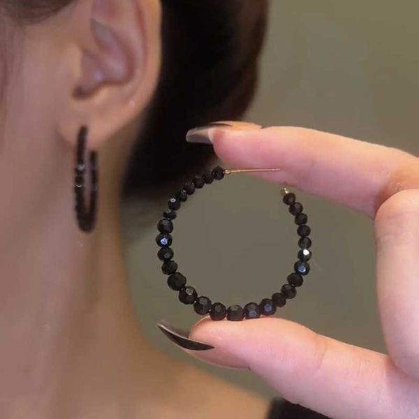 

charm 2022 new black crystal grain c shape hoop earrings for women korean fashion jewelry party exquisite luxury accessories w0422, Golden
