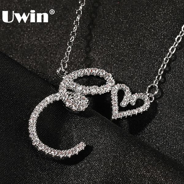 

strands strings uwin initial cursive letters with heart pendant necklaces iced out initial necklace fashion jewelry collier lettre 230422, Black