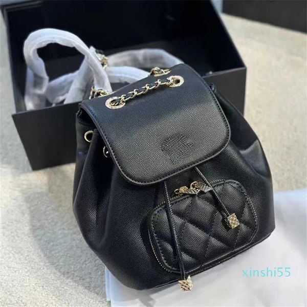 

backpack designer fashion schoolbag litchi cowhide black flap chain218h