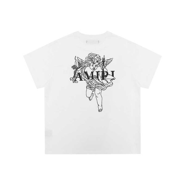 

designer clothing tees tshirt amiiri 22ss angel cupid alphabet print high street short sleeve couple casual t-shirt luxury streetwear for sa, White;black