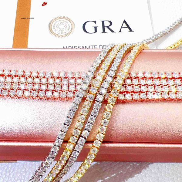 

designer jewelry hip hop new fashion 3mm sterling silver vvs moissanite baguette necklace tennis chain