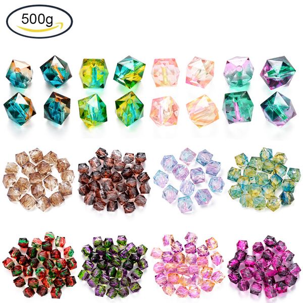 

chains 500g 8mm 10mm acrylic beads two tone transparent spray painted loose polygon for jewelry making diy handmade bag 230422, Silver