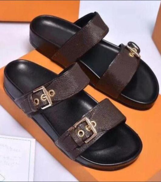 

bom flat mule cool effortlessly fashion slippers stylish slides 2 straps with adjusted gold buckles women summer more color print 4476703, Black