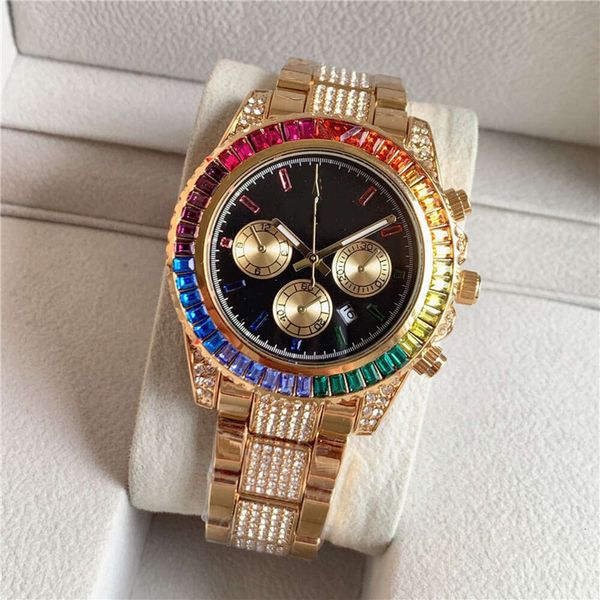 

Designer Crown Watch Men's Watches Luxury watch Quartz watches Colorful Diamond Rainbow Di Business Quartz Watch High quality fashion accessories AAAAA