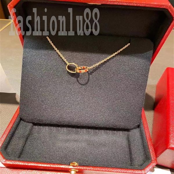 

designer love necklace diamond screw luxury necklace jewelry for woman plated gold silver double ring connect hoop pendant necklac242z