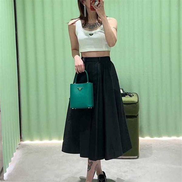 

22% off family early spring new product girls' classic triangle micro label casual edition pleated versatile waist umbrella skirt, Black