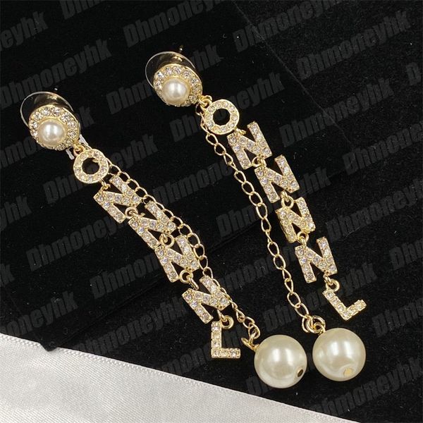 

women designer pearl earrings pendants charm studs ladies luxury brand jewelry with diamond letter dangle ear hoops pearls earring, Silver