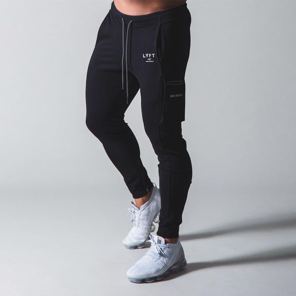 

pants new multi pocket zipper casual men's trousers slim fit fashion cotton casual pants jogging workout fitness sports pants, Black