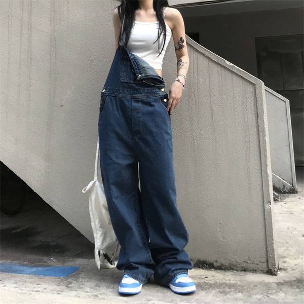 

women's jeans vintage boyfriend overalls for womens japanese fashion harajuku clothing teenage high street baggy denim pants streetwear, Blue