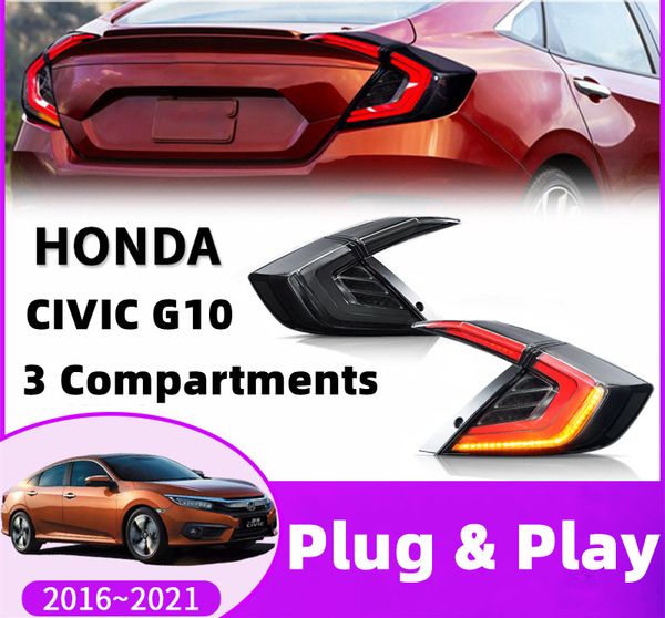 

car taillights for honda civic g10 3 compartments 20 16-20 21 led modified drl singal lamp dynamic brake reverse fog rear lights
