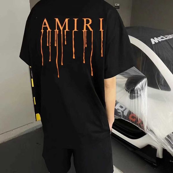 

designer clothing tees tshirt amiiri hand-painted splash ink graffiti flow paint niche trendy brand high street men couple solid color loose, White;black