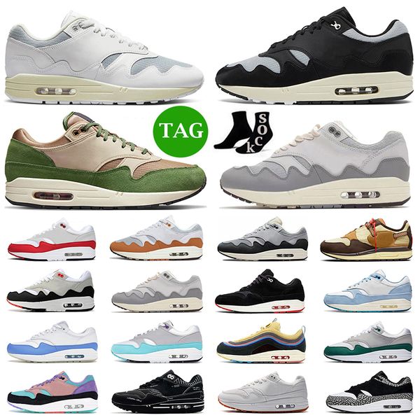 

2023 patta waves 1 running shoes men women 1s white black noise aqua maroon patch university red blue mellow white have a nice day mens trai