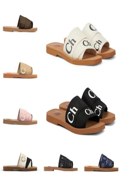 

design woody sandals women mules flat slides light tan beige white black pink lace lettering fabric canvas slippers womens lady su5468988