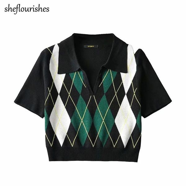 

polos summer shirt women short sleeve polo shirt vintage knitted shirts korean argyle shirts black office lady cropped polo shirt 2021, White