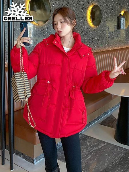 

leather greller 2022 new women winter thick hooded down jacket cotton warm padded parkas for women winter coat clothes korean style, Black