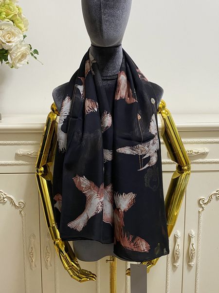 

women's square scarf scarves shawl 100% silk material black pint bird pattern size 130cm - 130cm, Blue;gray