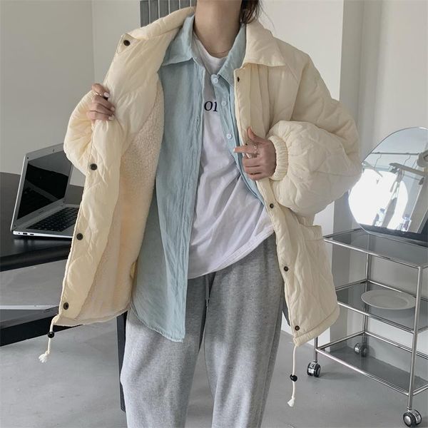 

leather hzirip solid classic oversized loose thicken warm basic coats outwear casual ol elegant 2021 new winter jacket women parkas, Black