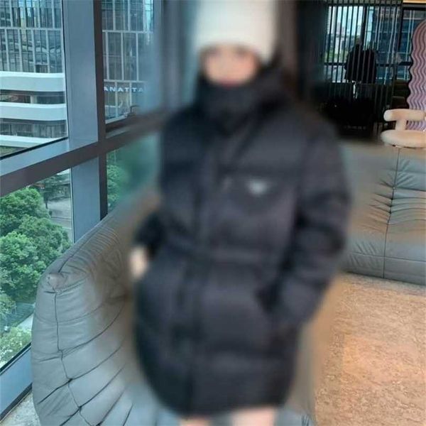 

22% off family recycled nylon triangle bag medium length down cotton jacket, Black