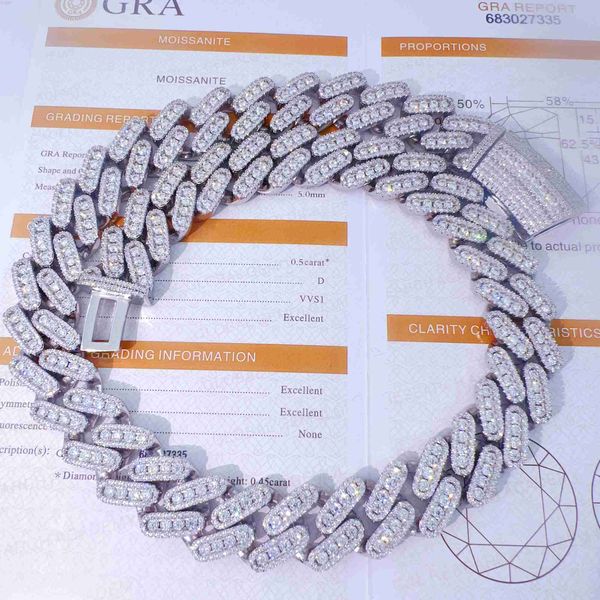 

iced out hip hop jewelry 925 sterling silver cuban chain necklace 18mm cuban link chain