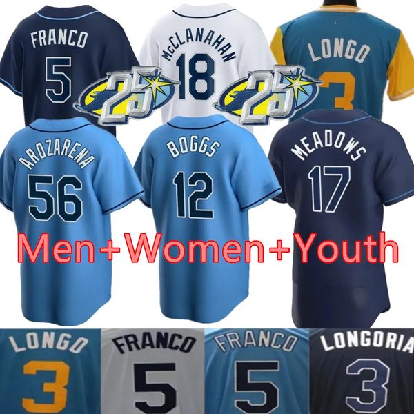 

2023 25th patch baseball jersey wander franco randy arozarena wade boggs shane mcclanahan tyler glasnow brandon lowe shane baz harold ramire, Blue;black
