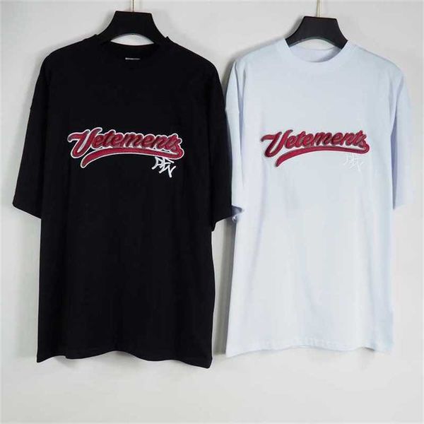 

20% off chaopai vtm heavy industry letter embroidery short sleeve t-shirt street round neck men's and women's casual loose tee, White;black