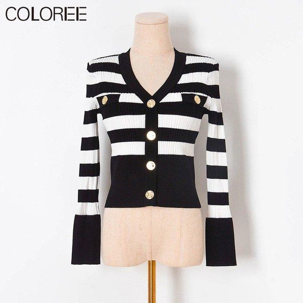 

sweaters autumn winter korean fashion streetwear 2022 women elegant vneck white black striped sweater casual knitted cardigan femme