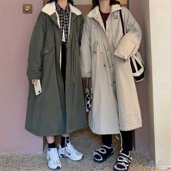 

leather thicken parkas women winter clothing casual oversized overcoat ladies fashion loose cashmere parka cargo long coats black green